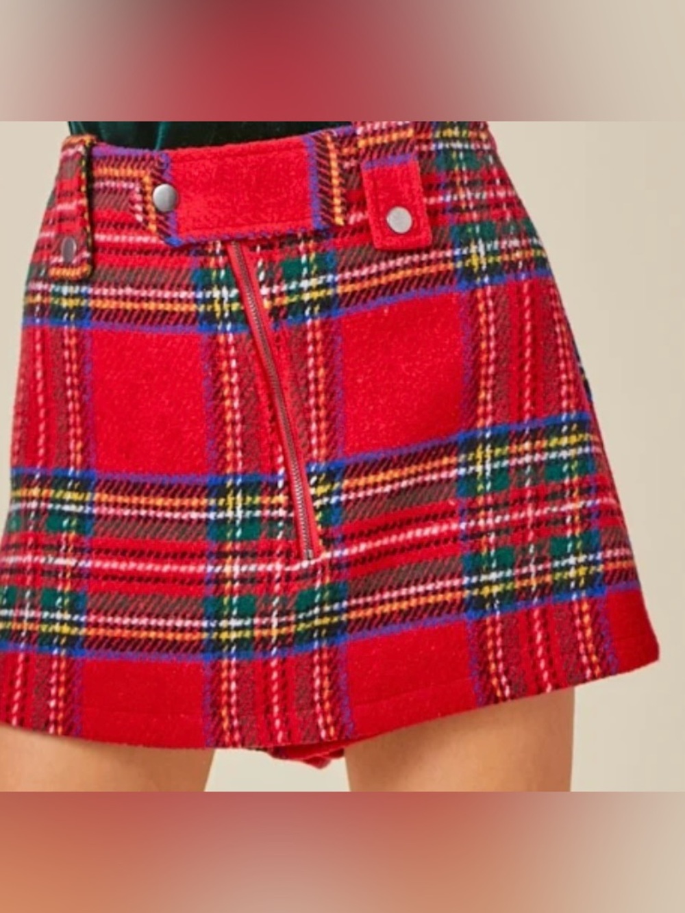 Vestique Mini Skirt Skort Tartan Red Plaid Festive Holiday MED NWT High Waist